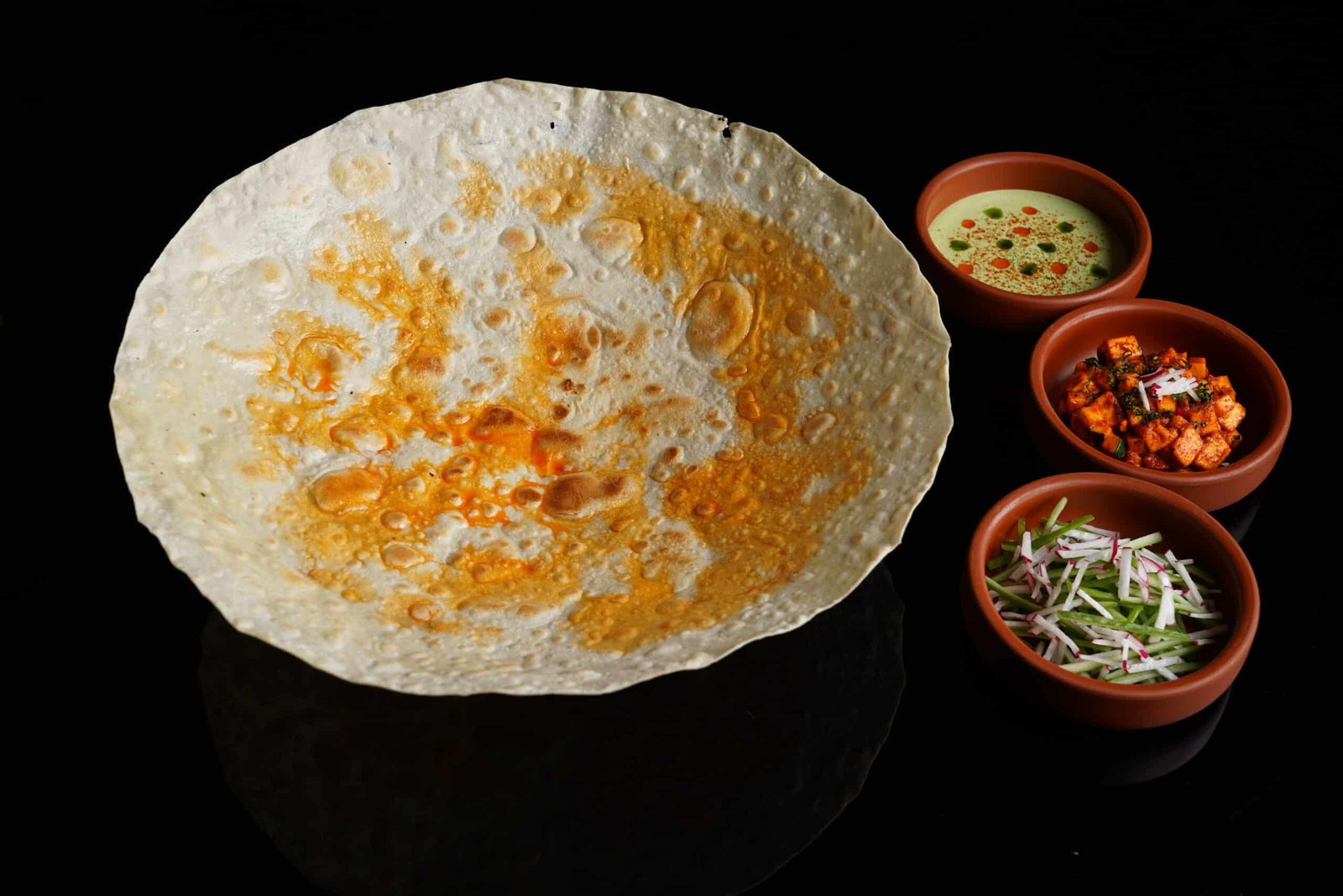 Paneer Khurchan Kadak Roomali Roti, Mint Chutney & Salad (D) (G) (TN)